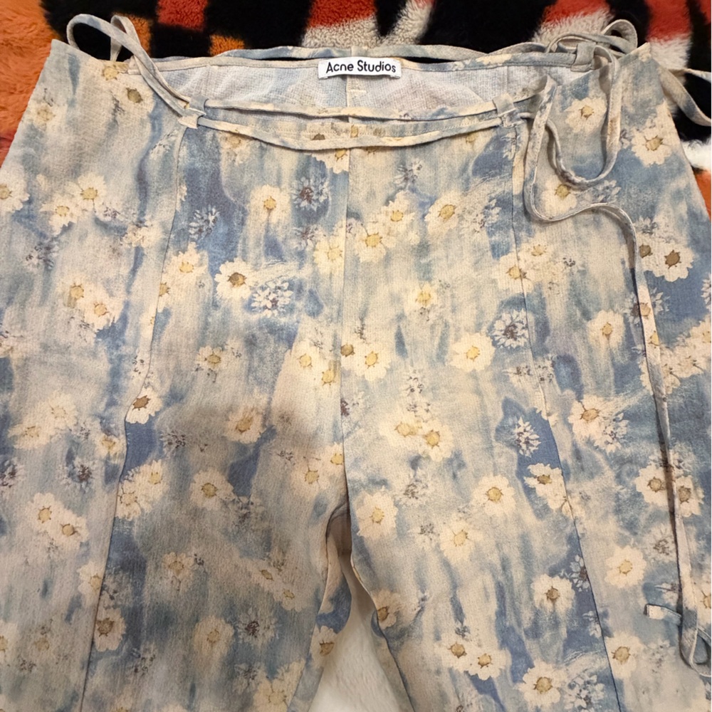 Acne Blue and White Floral Boot Cut Pants